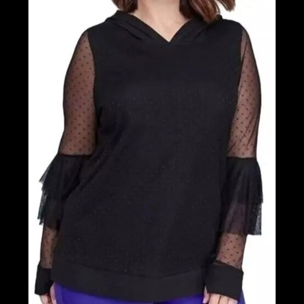 Mesh Ruffle Sleeve Hoodie